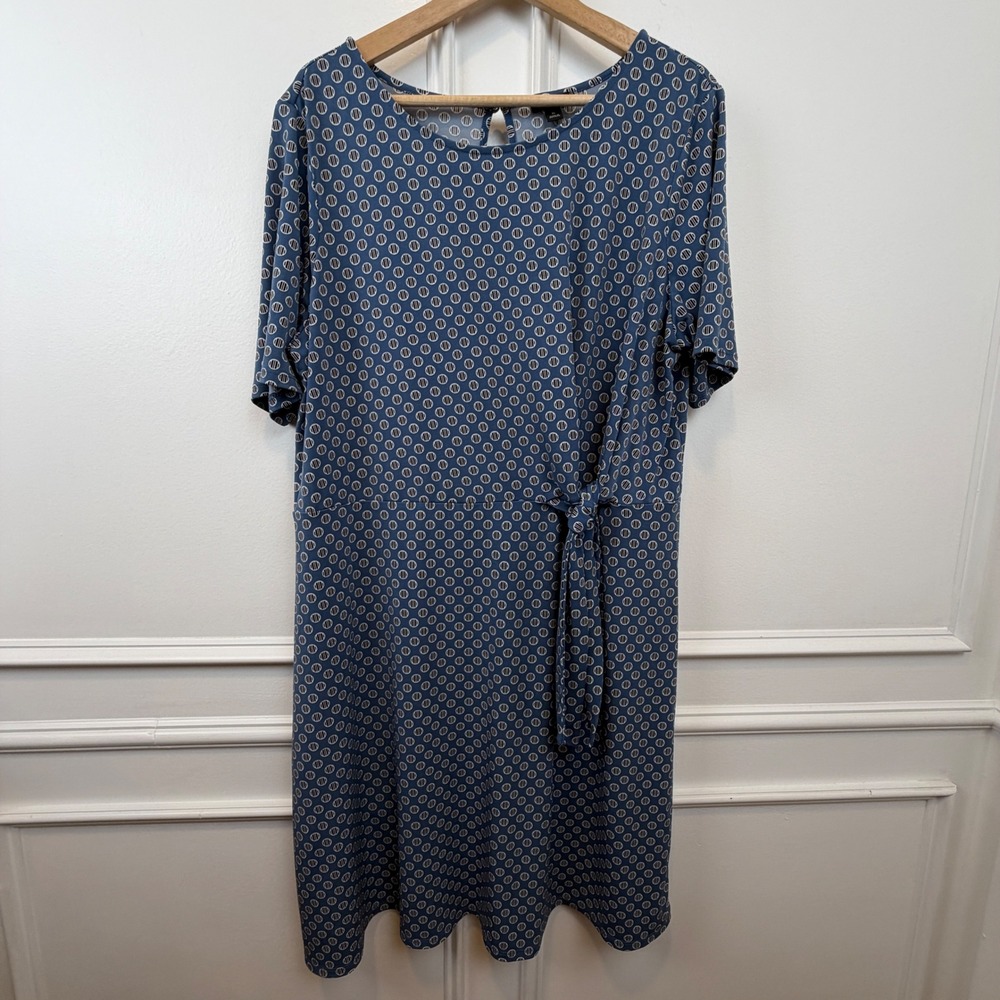 Ann Taylor Factory Blue Geometric Circle Print Side Tie Knit Dress XL
